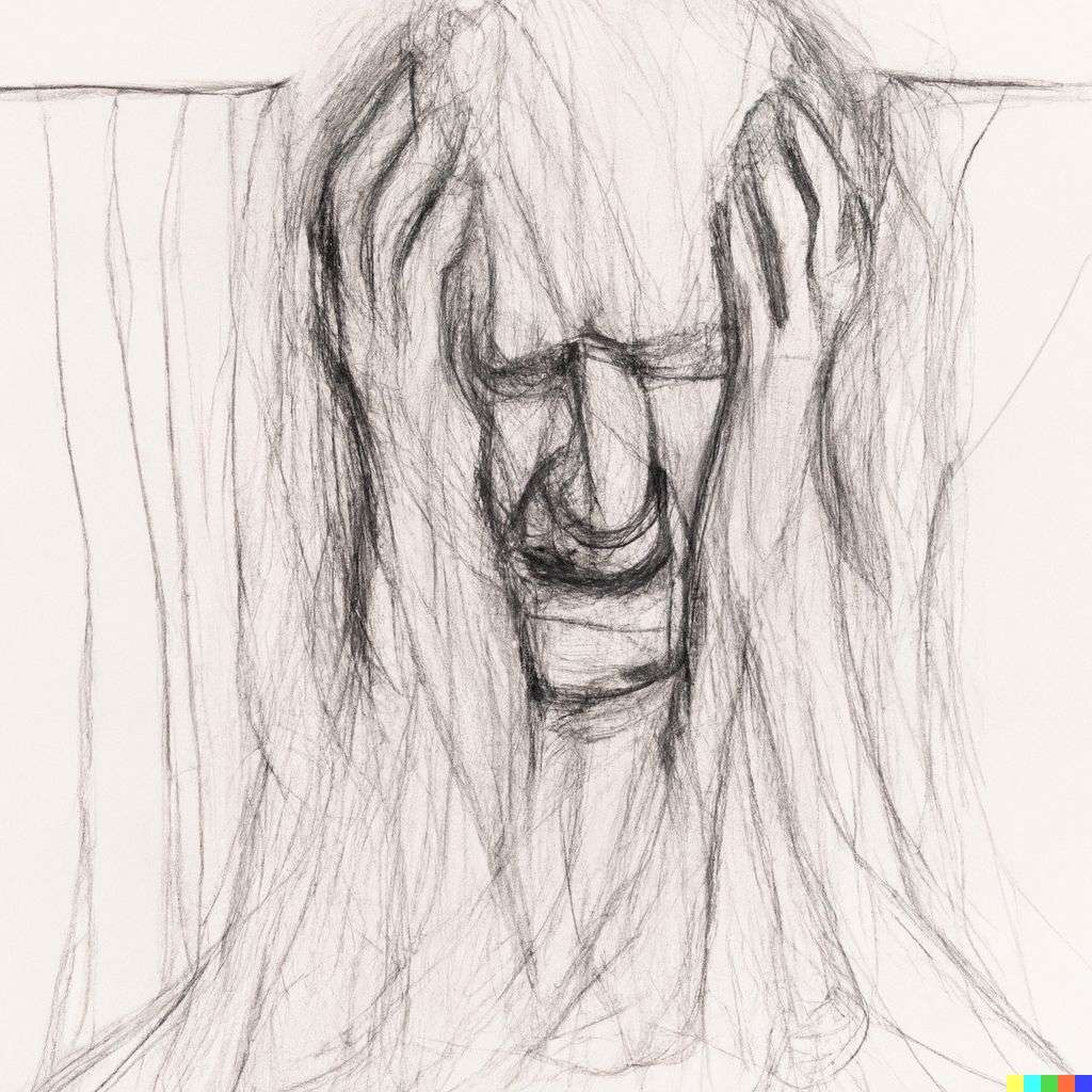 a representation of anxiety, detailed pencil sketch